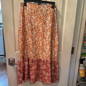 Mika Mae Floral Boho Maxi Skirt Large New